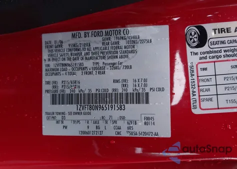 2006 Ford Mustang V6 из США, поврежденный, VIN 1ZVFT80N965191583